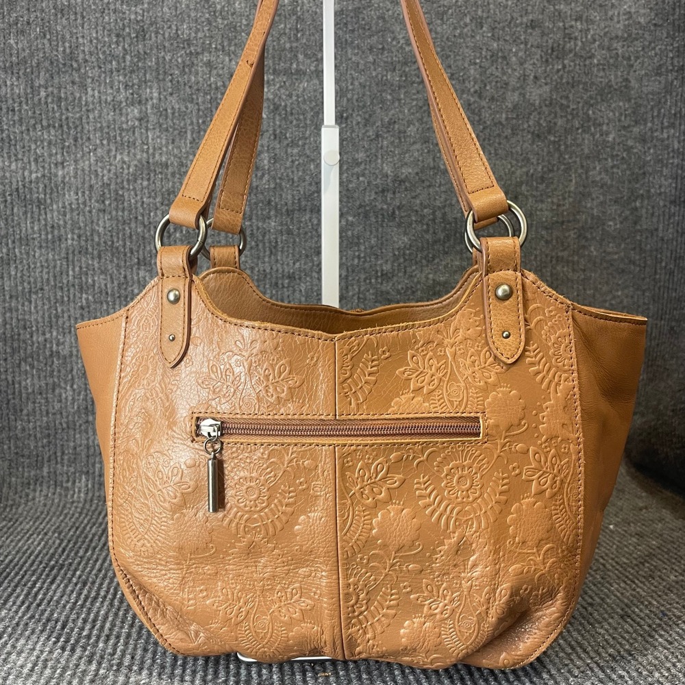 The Sak Bolinas Embossed Leather Shoulder Bag Tan Boho Tooled Western NWOT - Picture 4 of 16